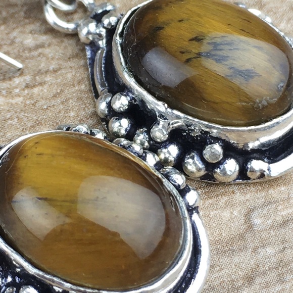 Tiger’s Eye Stone Hook Dangle Earrings - Picture 7 of 9